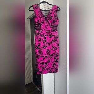 Enfocus Studio Pink and Black Bodycon Cocktail Dress